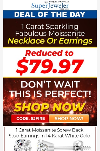 Jewelry Inflation Alert! Price Holding For 24 Hours. 1 Carat Earrings Or Necklace, Save Over $200 NOW