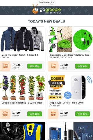 REDUCED TO CLEAR! Harrington Jacket | Expandable Magic Hose £7.99 | 300m WiFi Booster £7.99 | Fruit Tree Collection £7.99 | Goodyear Tyre Inflator £12.99 | 4pc Faux Leather Handbags