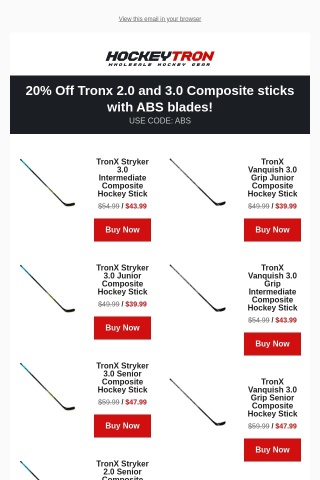 ⭐⭐⭐ 20% Off Tronx 2.0 and 3.0 Composite sticks with ABS blades!