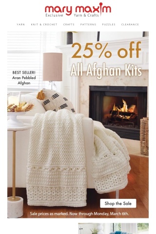 Hurry! Our Afghan Kit Sale ends midnight