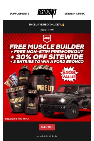 FREE Muscle Builder & Non Stim Preworkout✅ BONUS: 30% OFF*