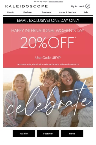 One Day Only! 20% Off Fashion, Footwear & Home