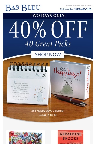 2 Days Only! 40% Off 40 Great Picks