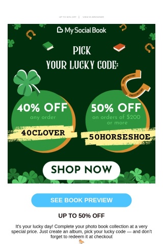 📗🍀 Lucky Day! Up to 50% OFF the whole shop!