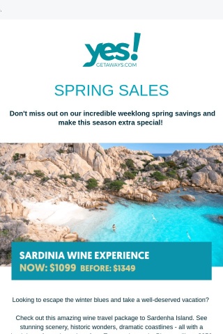 🏝️ SPRING SALES - $250 OFF - Sardinia, Italy! 🏝️