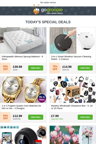 PRICE DROP! Orthopaedic Memory Mattress ONLY £39, Vacuum Cleaning Robot, Mystery Wholesale Clearance, Car Seat Cushions, Mini CCTV Camera, Hedge Trimmer Set, Faux Leather Handbag Set