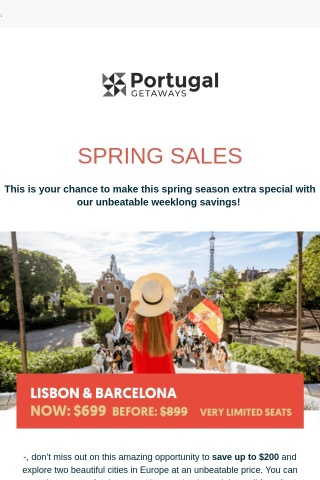 👀 From $699 - Barcelona & Lisbon - SPRING SALES 👀