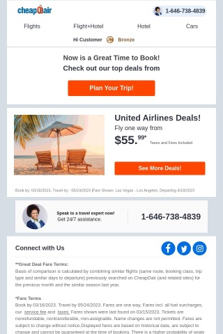 ✈ United Airlines Deals! Fly from $55.99