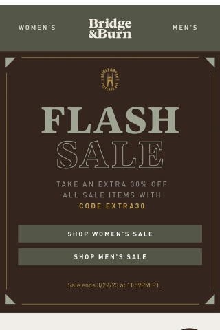FLASH SALE: Extra 30% off sale items