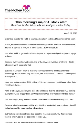 Re: This morning's major AI stock alert