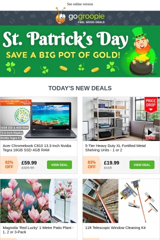 LAST 20 AT £59! Acer Chromebook | 5-Tier Heavy Duty Shelving Units £19.99 | Magnolia Trees £9.99 | Colourful Flickering Flame Lights £4.99 | 3-Seater Swing Chair | Expandable Magic Hose £4.99