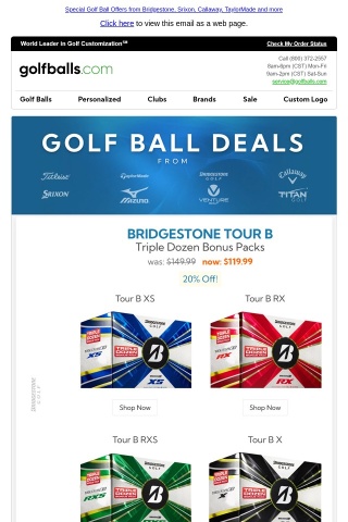 Golf Ball Deals! Bridgestone TOUR B 3 for $119.99, Srixon Z-Star 7 Double Dozens $64.99, Callaway Superhot Bulk $14.99 + more
