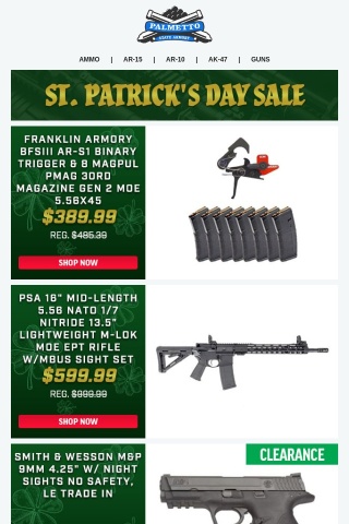 Last Chance For St. Patrick's Day Deals And Free Shipping On Uppers, Rifle Kits, & Pistol Kits!