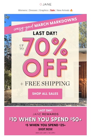 Last Day! Up to 70% off + Free Shipping