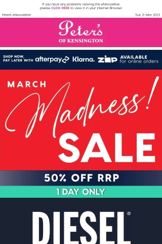 March Madness Sale! 50% Off RRP - Diesel Home Textiles - ONE DAY ONLY