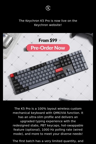 Keychron K5 Pro QMK Wireless Custom Mechanical Keyboard Has Launched Now Starting At $99!