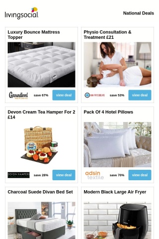 Luxury Bounce Mattress Topper | Physio Consultation & Treatment £21 | Devon Cream Tea Hamper For 2 £14 | Pack Of 4 Hotel Pillows | Charcoal Suede Divan Bed Set