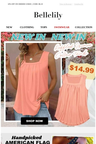 Ruffled Square Collar Tank, Only $14.99!