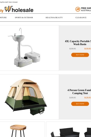 43L Capacity Portable Sink Wash Basin $159.95 | 4 Person Green Family Camping Tent $129.95