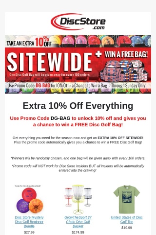 Extra 10% Off Sitewide + Chance to win a FREE Bag!