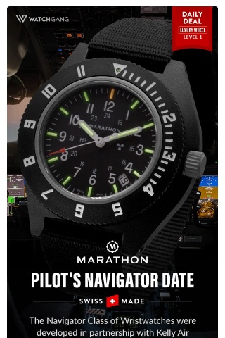 Spin for an authentic Swiss-made military watch! The Marathon Pilot's Navigator is here!`
