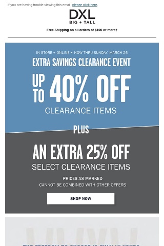 Save An Extra 25% On Select Clearance Items!