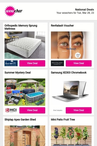 Orthopedic Cool-Touch Memory Sprung Mattress - 4 Sizes! | Revitalash - £5 For 30% Off Online Voucher  | Summer Mystery Deal - Rattan Sets, Lay-Z Spa, Speakers & More | Samsung XE303 11.6” Chromebook Laptop |  3 x 6 Shiplap Apex Windowless Garden Shed
