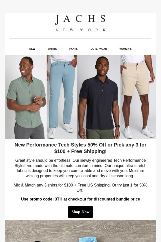 50% Off New Tech Performance Styes