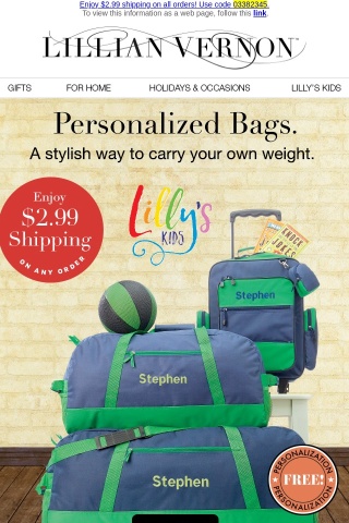 $2.99 shipping on personalized luggage for kids