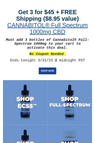 3 for $45 + FREE S/H—CANNABITOL® Full Spectrum 1000mg