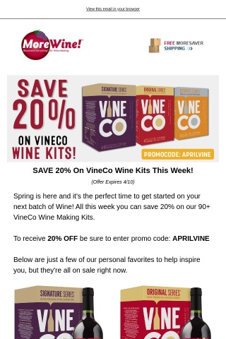 SAVE 20% On VineCo Wine Kits!