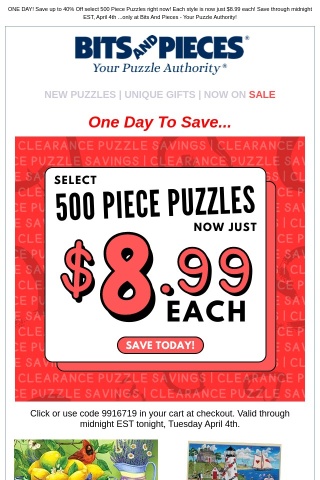 Clearance: 500pc Puzzles Now $8.99
