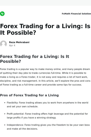 [New post] Forex Trading for a Living: Is It Possible?