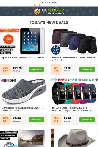 iPad 2 £29.99 - 24hrs Only! 😱 | 4pk IceMesh Boxers £9.99 | Orthopaedic Cushion Sliders £9.99 | Angel Garden Lights £12.99 | Samsung Chromebook £59 | Cowboy Hat £7.99 & More