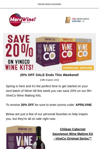 Last Call to SAVE 20% On VineCo Wine Kits!