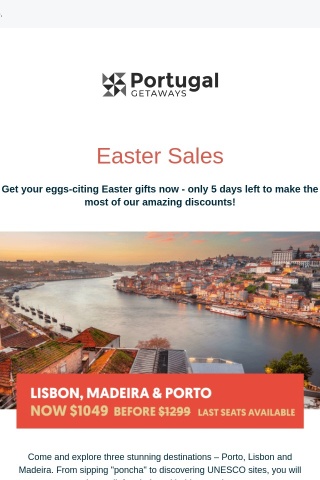 🐇 $250 OFF - Madeira, Porto & Lisbon - Easter Sales 🐇