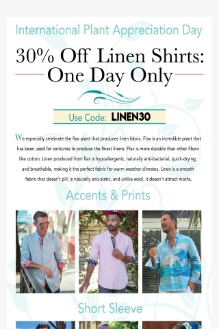 ONE DAY ONLY! 30% Off Linen Shirts