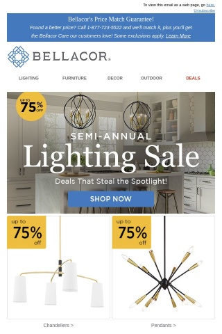 Savings SO Bright! Semi-Annual Lighting Sale up to 75% Off