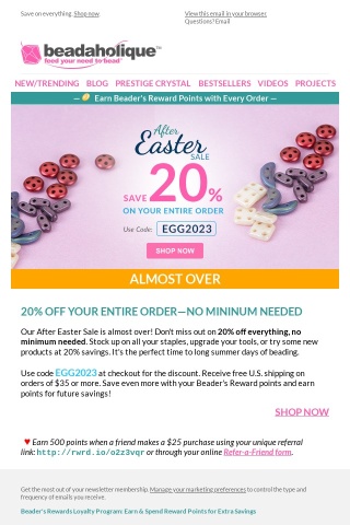 Almost Over! Take 20% Off Your Entire Order
