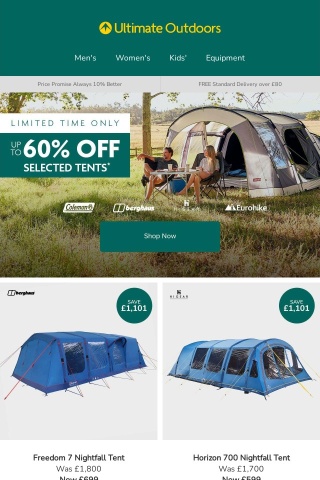 Up to 60% Off Selected Tents