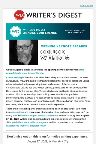 #WDC23 KEYNOTE: New York Times Bestselling Author Chuck Wendig!