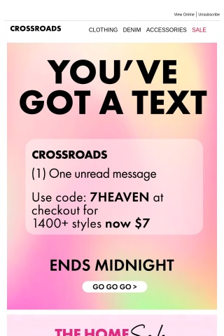 (1) New Message 💌 Nothing Over $7* Inside
