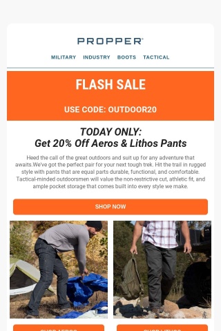 FLASH SALE: 20% Off Outdoor Pant Styles