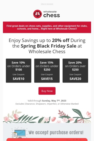 Enjoy Savings up to 20% off During the Spring Black Friday Sale at Wholesale Chess
