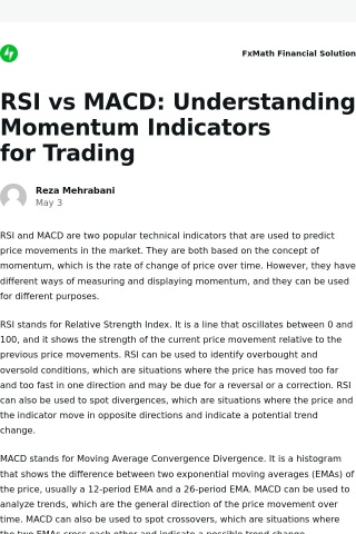 [New post] RSI vs MACD: Understanding Momentum Indicators for Trading