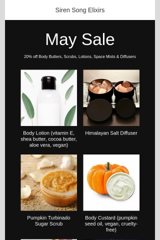 20% off Body Butters, Scrubs, Lotions, Space Mists & Diffusers