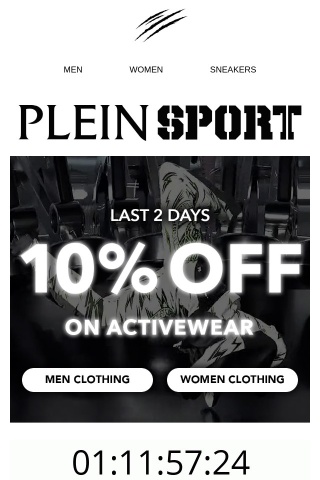 PLEIN SPORT Promo: 48 Hours Left to Get 10% on Activewear