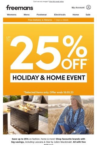 Don't miss up to 25% off fashion & home