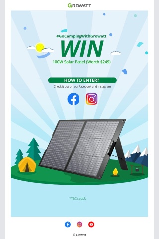 ☀️ WIN 100W Solar Panel(worth $249) on our social media!🏕️ #GoCampingWithGrowatt