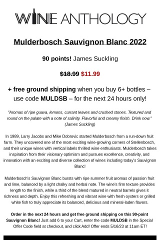 Free shipping on today's 90pt summery Sauv Blanc! 🌞